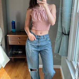 Urban Outfitters Crinkle Crop Top Blush Pink
